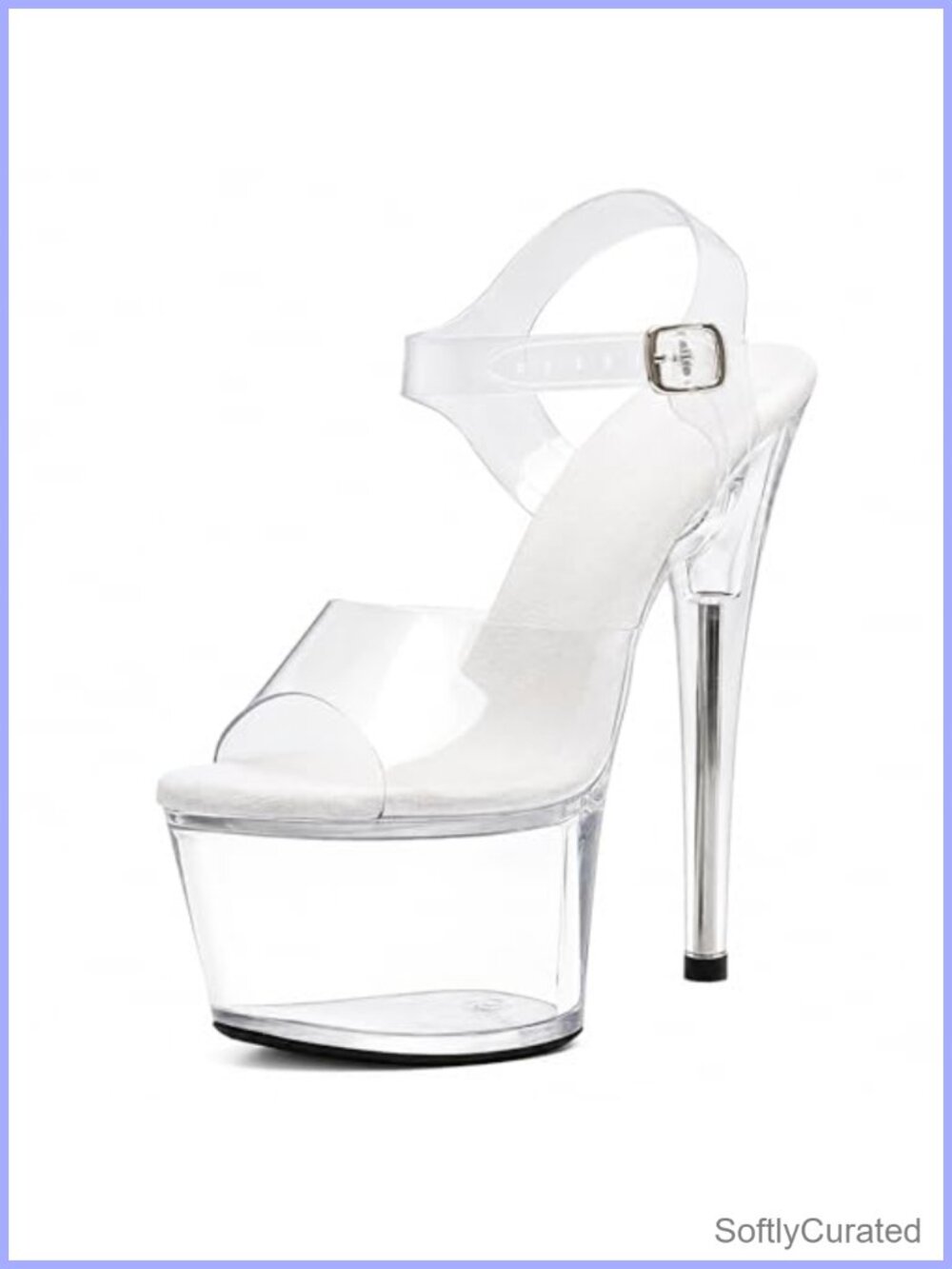 7 Inch Clear Platform Heels Ankle-Strap Pole Dance Exotic Stiletto